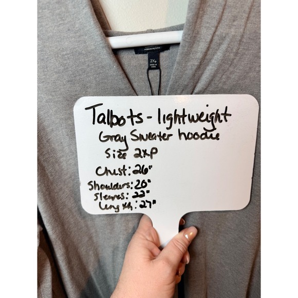Talbots Woman Petite Grey V Neck Drawstring Hooded Long Sleeve Pullover Top 2XP - Picture 9 of 10